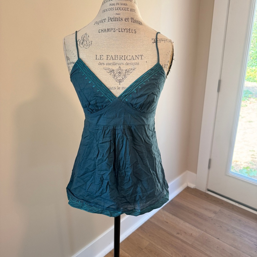 Matty M Women's Teal Embroidered V-Neck Babydoll Cami Size M